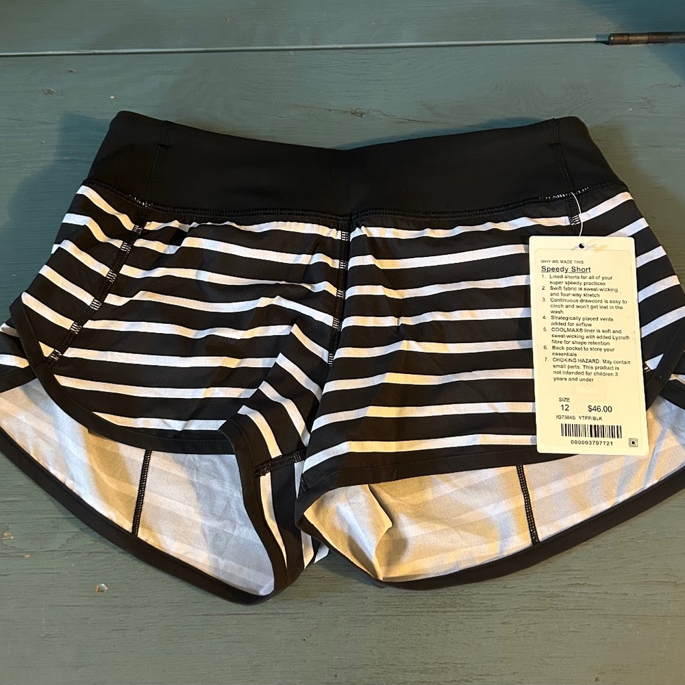 NWT Ivivva By Lululemon Speedy Short in Black w/White Stripes | Girls Size 12